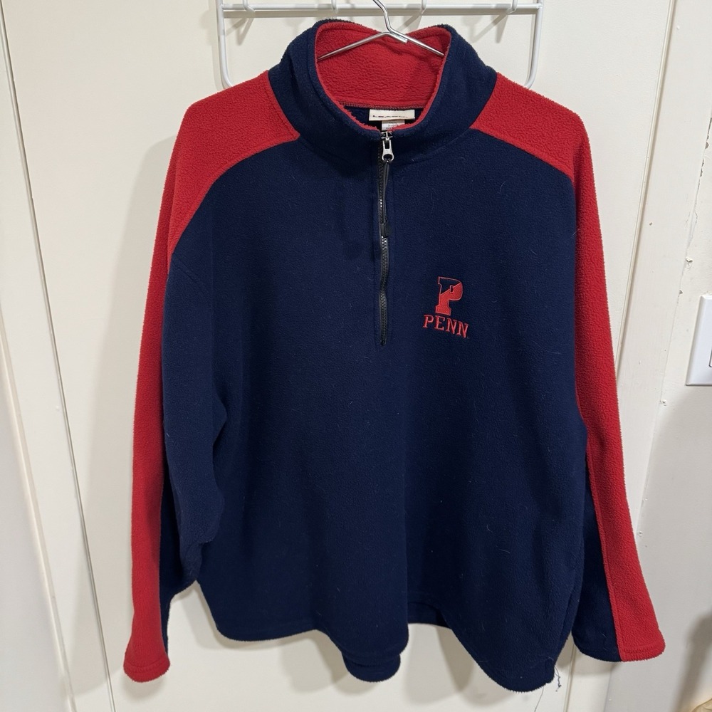 League Men’s Navy and Red Quarter-Zip Fleece Pullover - Penn Logo